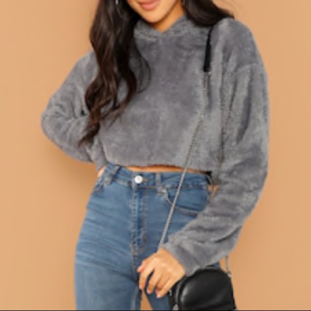 BUNDLE SALE NEW Gray Fuzzy Cropped Hoodie